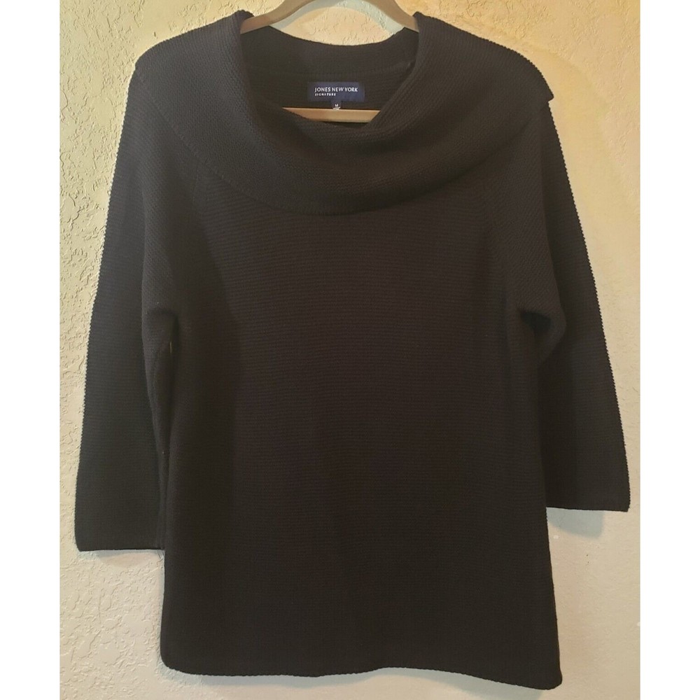Jones New York Signature Womens Black Cowl Neck Sweater Stretch Sz Small